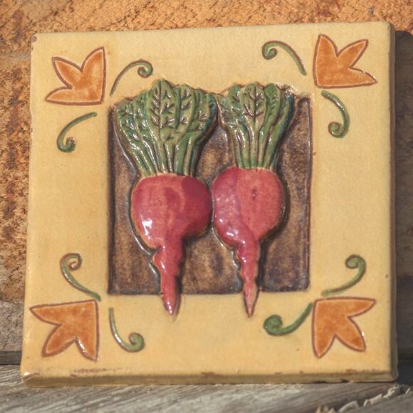 2003 KATIA MCGUIRK Ceramic Radish Art Tile | Handmade Food Series Kitchen Decor - Picture 1 of 2